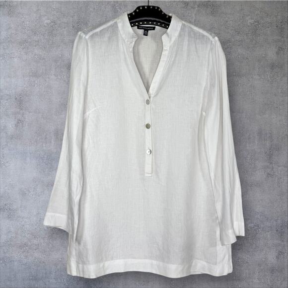 Saks Fifth Avenue White Linen V Neck Boxy Tunic Blouse Medium - Picture 2 of 10